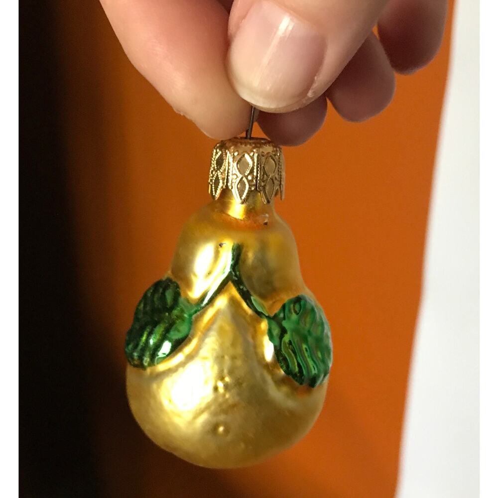 Vintage Mid Century Germany Blown Glass Fruit ornament - Golden Pear